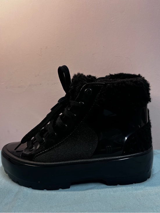 Melissa Black Patent Fluffy Collar Platform Sneaker - Picture 8 of 11
